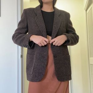 Brown tweed oversized blazer vintage herringbone